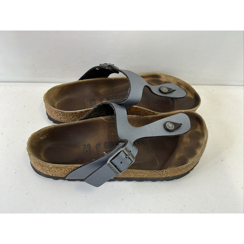 BIRKENSTOCK Gizeh Birko Flor Blue Metallic T-Strap Thong Sandals 38/ US 7 Comfy